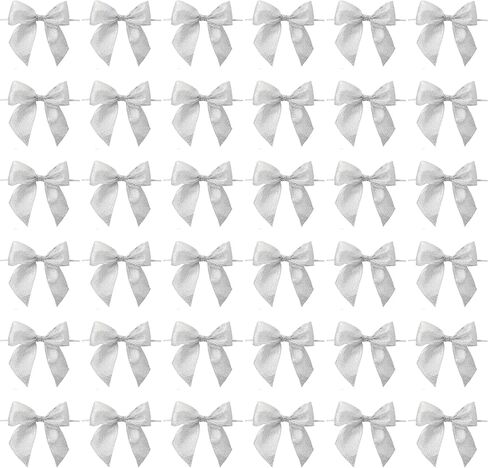 36 Pack Mini Silver Organza Twist Tie Bows for Party Favors and Treat Bags (4 x 3 in) in Kuwait