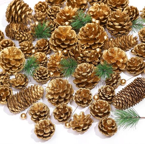 Whaline 170Pcs Christmas Pine Cones Berry Pine Branch Set Snow Pinecones Pendant White Winter Holiday Ornament for DIY Crafts Home Decorations Xmas Tree Gift Tag Party Supplies, Assorted Sizes in Kuwait