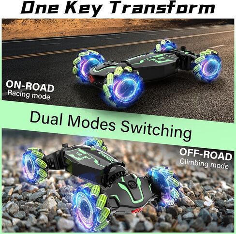 JAMIEWIN Remote Control Car Kids Toys, 4WD RC Drift Car Toy Cars,Gesture Sensing RC Stunt Car with Music Lights Sprayer,Double-Sided 360°Rotation Transform RC Car for Boys Ages 6-12 in Saudi Arabia
