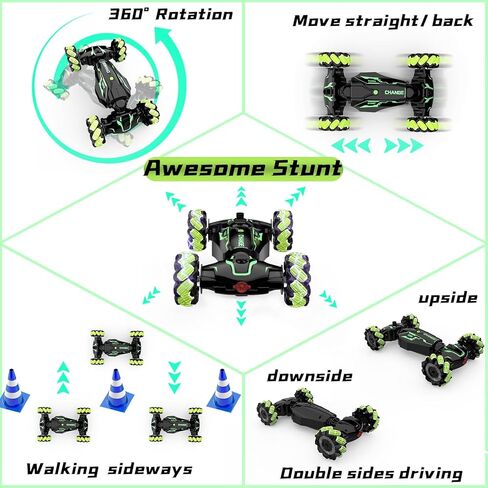 JAMIEWIN Remote Control Car Kids Toys, 4WD RC Drift Car Toy Cars,Gesture Sensing RC Stunt Car with Music Lights Sprayer,Double-Sided 360°Rotation Transform RC Car for Boys Ages 6-12 in Saudi Arabia