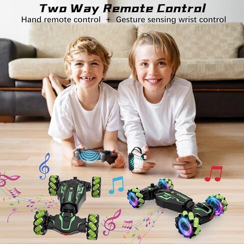 JAMIEWIN Remote Control Car Kids Toys, 4WD RC Drift Car Toy Cars,Gesture Sensing RC Stunt Car with Music Lights Sprayer,Double-Sided 360°Rotation Transform RC Car for Boys Ages 6-12 in Saudi Arabia