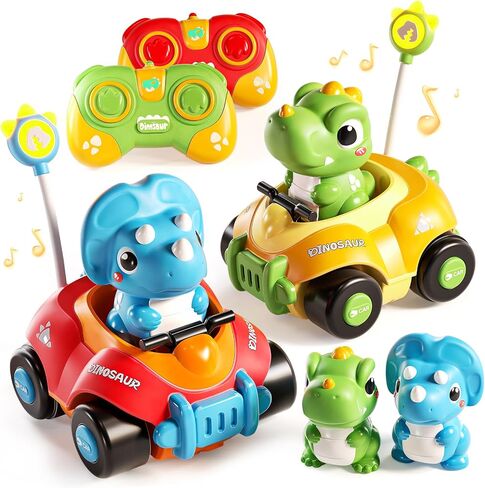 Dinosaur Remote Control Car for Toddlers,Two Dinosaur Toys Vehicles with LED Lights & Music，Electric RC Cars Toys for Boys Kids Birthday Age 3 4 5 6 Years Old. in Saudi Arabia