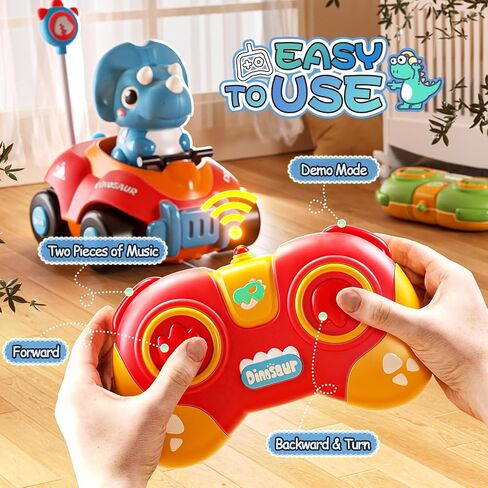 Dinosaur Remote Control Car for Toddlers,Two Dinosaur Toys Vehicles with LED Lights & Music，Electric RC Cars Toys for Boys Kids Birthday Age 3 4 5 6 Years Old. in Saudi Arabia