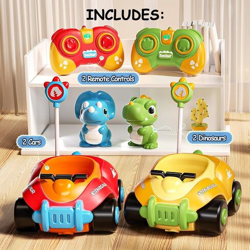 Dinosaur Remote Control Car for Toddlers,Two Dinosaur Toys Vehicles with LED Lights & Music，Electric RC Cars Toys for Boys Kids Birthday Age 3 4 5 6 Years Old. in Saudi Arabia