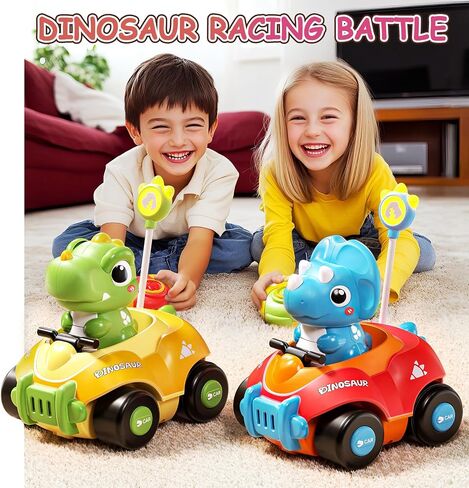 Dinosaur Remote Control Car for Toddlers,Two Dinosaur Toys Vehicles with LED Lights & Music，Electric RC Cars Toys for Boys Kids Birthday Age 3 4 5 6 Years Old. in Saudi Arabia