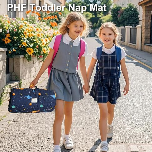PHF Toddler Nap Mat with Removable Pillow and Minky Blanket, Rollup Design Kids Sleeping Mat, Slumber Bags for Boys, 55"x23" Toddler Sleeping Bag for Daycare Preschool Travel Camping, Space in Saudi Arabia