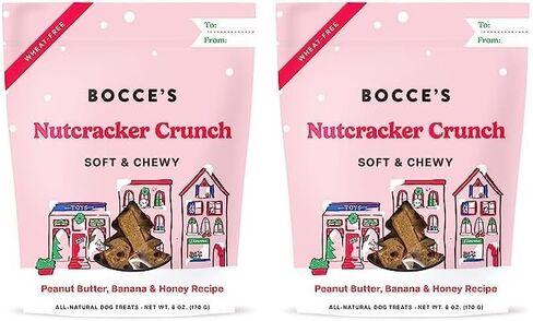 مخبز Bocce's Bakery طبيعي بالكامل، موسمي، حلوى كسارة البندق المقرمشة للكلاب، خالية من القمح، مكونات محدودة ناعمة ومطاطية مستوحاة من عيد الميلاد، علبة 8 أونصة، وردي in Kuwait