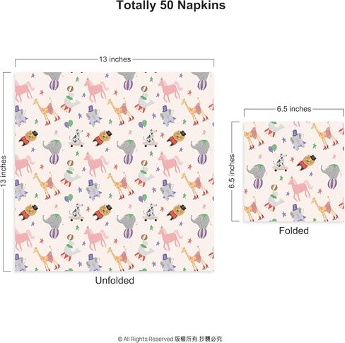 Cheerland Circus Party Napkins Carnival Themed Circus Animals Printed Party Disposable Napkins For Themed Birthday Baby Shower Party Supplies - Pack of 50 in Saudi Arabia