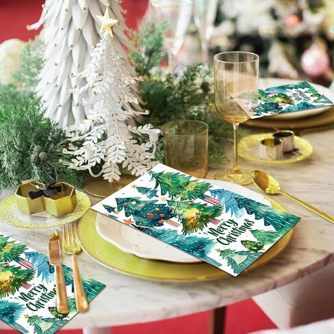 Christmas Tree Guest Napkins Christmas Paper Napkins Disposable Christmas Guest Napkins Decorative Hand Napkin Xmas Lunch Dinner Decorative for Xmas Winter Holiday Table Decor, 40Pcs, 4.5x8 Inch in Kuwait