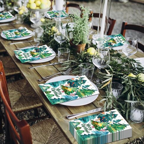 Christmas Tree Guest Napkins Christmas Paper Napkins Disposable Christmas Guest Napkins Decorative Hand Napkin Xmas Lunch Dinner Decorative for Xmas Winter Holiday Table Decor, 40Pcs, 4.5x8 Inch in Kuwait