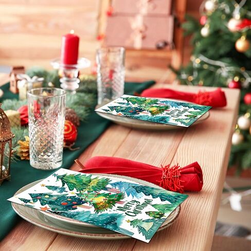 Christmas Tree Guest Napkins Christmas Paper Napkins Disposable Christmas Guest Napkins Decorative Hand Napkin Xmas Lunch Dinner Decorative for Xmas Winter Holiday Table Decor, 40Pcs, 4.5x8 Inch in Kuwait