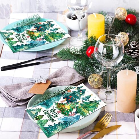 Christmas Tree Guest Napkins Christmas Paper Napkins Disposable Christmas Guest Napkins Decorative Hand Napkin Xmas Lunch Dinner Decorative for Xmas Winter Holiday Table Decor, 40Pcs, 4.5x8 Inch in Kuwait
