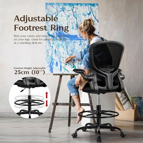 FelixKing Drafting Chair, Tall Office Chairs with Footrest Ring, Home Standing Desk High Chair with Lumbar Support Adjustable Counter Height Ergonomic Swviel Rolling Chairs for Working (Black) in Kuwait