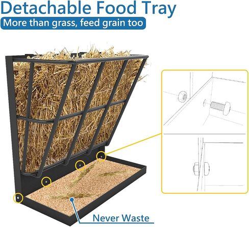 Hay Feeder Goat, 18 Gallon Multiple Sided Goat Hay Rack, Heavy Duty Iron Wall Hay Rack for Sheep with Detachable Grain Tray, Effortless Installation in Farm, Yield in Saudi Arabia