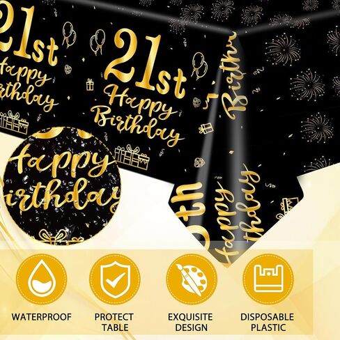 41 PCS 21st Birthday Decorations for Women Men Black and Gold Cheers to 21 Years Set Included Plates Napkins Tablecloth for Her Him 21 Years Old Birthday Party Supplies in Kuwait