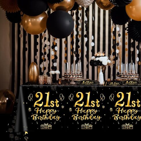 41 PCS 21st Birthday Decorations for Women Men Black and Gold Cheers to 21 Years Set Included Plates Napkins Tablecloth for Her Him 21 Years Old Birthday Party Supplies in Kuwait