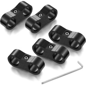 5 Pieces Hose Separator Clamp Fuel Line Mounting Clamps Hose Aluminum Fitting Adapter Separator Clamp with Wrench Suitable for Oil Line Brake Line Water Pipe and Gas Line (Red,AN6)