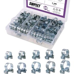 Swpeet 120Pcs 10 Sizes Zinc Plated Mini Fuel Injection Line Style Hose Clamp Assortment Kit Perfect for Automotive, Agriculture, Plant & Construction