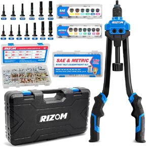 Rizom Rivet Nut Tool, 16" Rivnut Tool Kit with 13 Metric and SAE Mandrels, Threaded Nutsert Tool, 168PCS Rivet Nut Assortment Kit in Organized Carrying Case