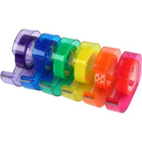 Eagle Rainbow Tape Dispenser, Desktop Office Tape, Colored Adhesive Tapes Included, for Arts, Home, and Office use, Pack of 6 Dispensers