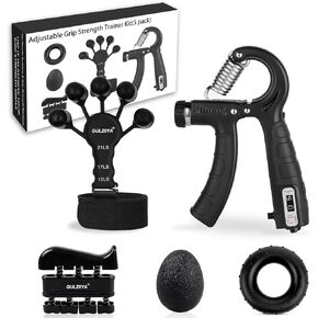 Grip Strength Trainer Kit (5 Pack) with Finger Exerciser, Hand Grip Strengthener, Hand Extension Exerciser, Stress Relief Ball and Forearm Workout Ring