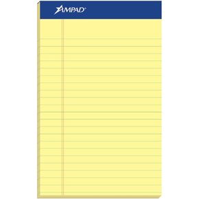 Ampad Perforated Pad, Size 5 x 8, Canary Yellow Paper, Jr. Legal, 50 Sheets Per Pad, 12 Pack (20-264)