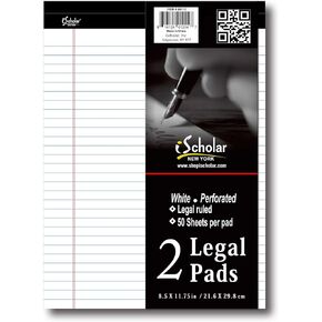 iScholar iQ Legal Pads, White, Wide Ruled, 8.5" x 11.75", 50 Sheets Per Pad, Pack of 3 Pads (68113)