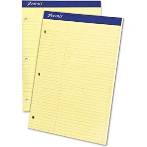 Ampad 20245 Double Sheets Pad, Law Rule, 8 1/2 x 11 3/4, Canary, 100 Sheets