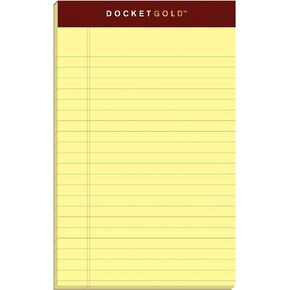 TOPS Docket Gold Writing Pads, 5" x 8", Jr. Legal Rule, Canary Paper, 50 Sheets, 12 Pack (63900)