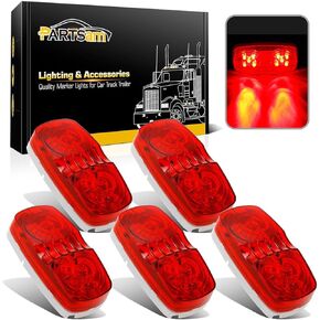 Partsam 5Pcs Double Bubble Bullseye Led Side Marker Clearance Lights, Red 10LED Surface Mount 4" Rectangular Rectangle Tiger eye Marker Lights for RV Truck Trailer Camper Motorhoem Golf Cart Van