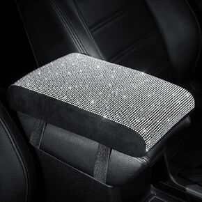 SEG Direct Diamond Auto Center Console Cover, Bling Car Armrest Cover, Memory Foam Armrest Cushion Pad with Crystal Rhinestones, Universal Seat Box Cover, Black Diamond