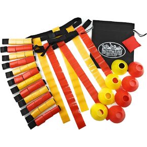 مجموعة كرة القدم الفاخرة من Matty's Toy Stop 14-Man Flag مع 7 أحزمة صفراء قابلة للتمزيق، 7 أحزمة حمراء قابلة للتمزيق، 4 مخاريط صفراء، 4 مخاريط حمراء، 1 علم كيس القماش الأحمر وحقيبة تخزين - مجموعة كاملة