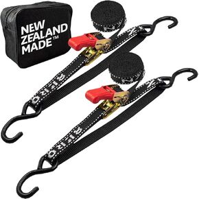 Boat Tie Down Straps to Trailer (Pack of 2) - 2,400lbs Break - 1" x 2.5’ Heavy Duty Ratchet Boat Straps - UV Treated Boat Transom Tie Down Straps - Jet Ski Tie Down Straps - Made in New Zealand