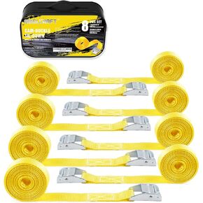 Lashing Tie Down Strap 8PK 1" x 12FT Cam Buckle Tie Down up to 600lbs, Yellow Color with Carry Bag