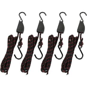 DAJAVE 4 Pack Kayak Rope Tie Downs, 1/4" x 11.8ft Rope Tie Downs Canoe Bow and Stern Tie Down Strap, Heavy Duty Adjustable Rope Clip Tie Down Kayak and Canoe Accessories