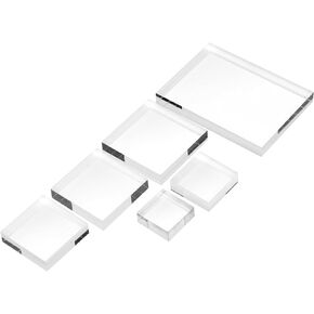 KCGANI 6Pcs Clear Acrylic Rectangle Blocks for Display, High Transparency Edge Polished Square Jewelry Display Pedestal Stands, Solid Crystal Ring Boutique Geodes Rock Crafts Display Holder for Rise
