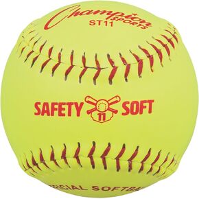 Champion Sports Safety Softballs - Sponge Rubber Core - Syntex Leather Cover - Medium Compression - Pack of 12 - Level 10 (Ages 12+)
