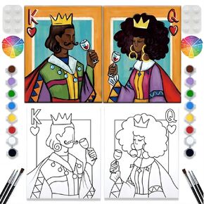 2 Pack Paint and Sip Canvas Painting Kit Pre Drawn Canvas for Painting for adults Stretched Canvas Couples Games Date Night Game Card Scenery Anniversary Gifts Couple Paint Party (8x10)