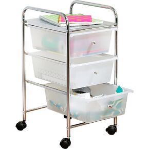 Honey-Can-Do 3-Drawer Plastic Storage Cart on Wheels,Silver
