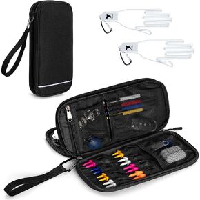 Golf Glove Holder, Golf Glove Case with A Pair of Golf Gloves Stretcher with Hook, Protective Golf Accessory Case for Tees, Ball Markers, Phone and Golf Essentials