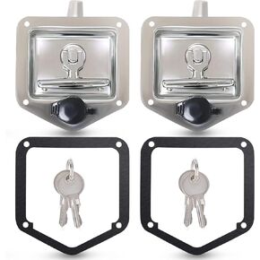 Tutor Auto 2Pcs Trailer Door Latch T-Handle Lock Highly Polished Stainless Steel Keys with Gasket - Folding T Handle Latch RV Camper Truck Trailer Toolbox