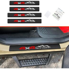 Door Entry Guard Sill Protector Compatible with 2016-2023 Tacoma Double Cab Accessories Threshold Protection 4x4 Off Road Decal Stickers Carbon Fiber Style Leather 4 Pack