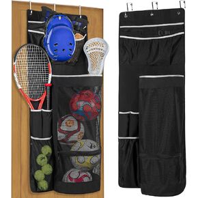 Over The Door Hanging Sports Equipment Organizer, Ball Storage with Metal Hook, Garage Sports Equipment Organizer for Basketball, Football, Volleyball and Tennis Storage
