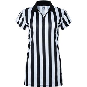 قميص حكم نسائي مخطط باللونين الأبيض والأسود بياقة من Murray Sporting Goods، جيرسي رسمي للحكام، زي حكم المرأة