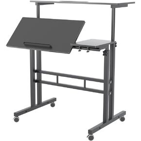 sogesfurniture Rolling Standing Desk Height Adjustable, Mobile Stand Up Computer Desk, Sit-Stand Tiltable Top Desk Laptop Stand for Small Spaces, Tall Table for Standing or Sitting, White