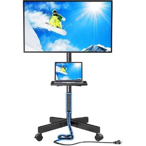 حامل تلفزيون دوار مع مخرج طاقة، حامل تلفزيون متنقل لتلفزيونات 23-60 بوصة مسطحة/منحنية LED/LCD/OLED يصل وزنها إلى 88 رطلاً، حامل تلفزيون محمول قابل للتعديل على عجلات بحد أقصى VESA 400x400 مم- HNTVMC02 in Saudi Arabia