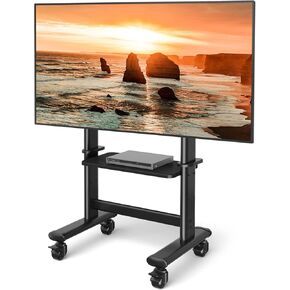 Mobile TV Cart Rolling TV Stand with Wheels for 55-100 Inch LCD LED Flat Curved Screens up to 250 lbs, Max VESA800x600 mm Heavy Duty Portable Floor TV Stand Large Base Trolley Height Adjustable