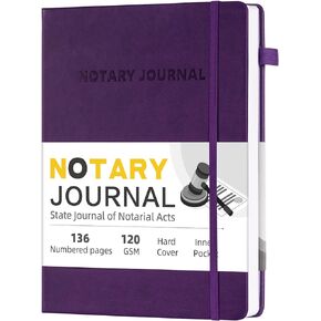 Notary Journal Log Book, 7"x10" Notary Book, Notary Log Book Notary Public Journal for Notarial Acts, Hardcover Notary Journal, 120gsm Thick Paper, 136 Numbered Pages, Purple
