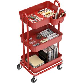 Simple Houseware 4-Tier Multifunctional Rolling Utility Cart with Hanging Buckets, White