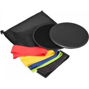 uxcell Exercise Core Sliders, Dual-Sided Glider Discs & Resistance Bands & Cloth Bag for Full Body Workout